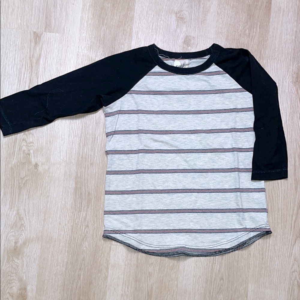 peek softball style 3/4 sleeve shirt with stripes size XL/10 Boys’ super soft